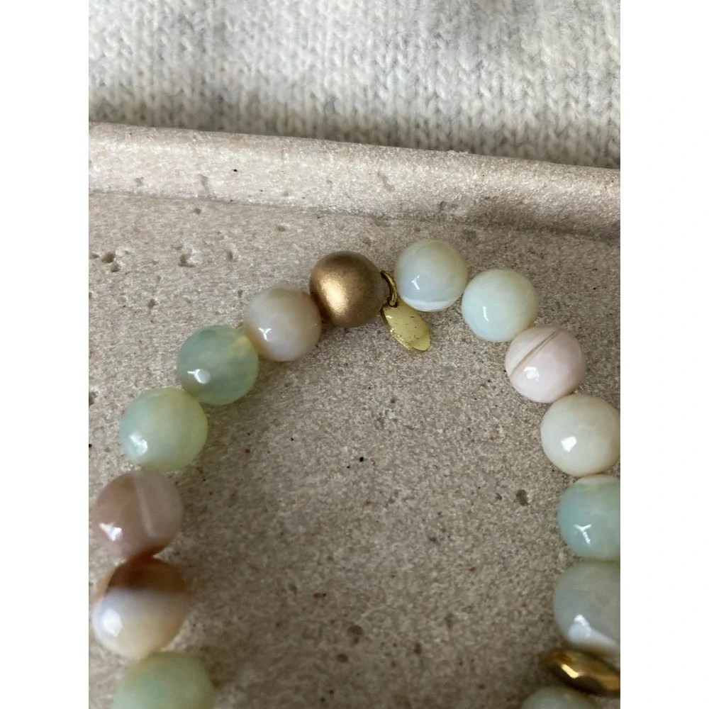 BPD Pastel Agate Beaded Stretch Bracelet Druzy Quartz Connector Gold Tone